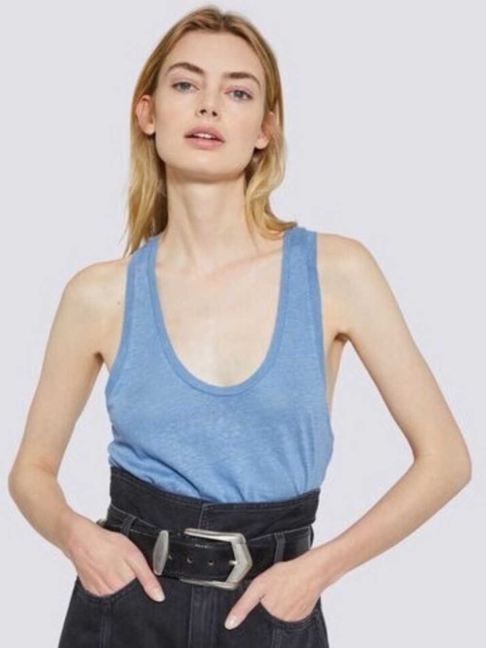 Iro Hangela Light Blue Linen Scoop Neck Tank Top